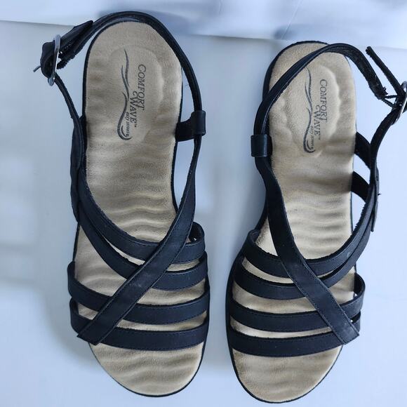 Comfort Wave by Easy Street Black Sandals Size 8Wide NWOT - Picture 2 of 6